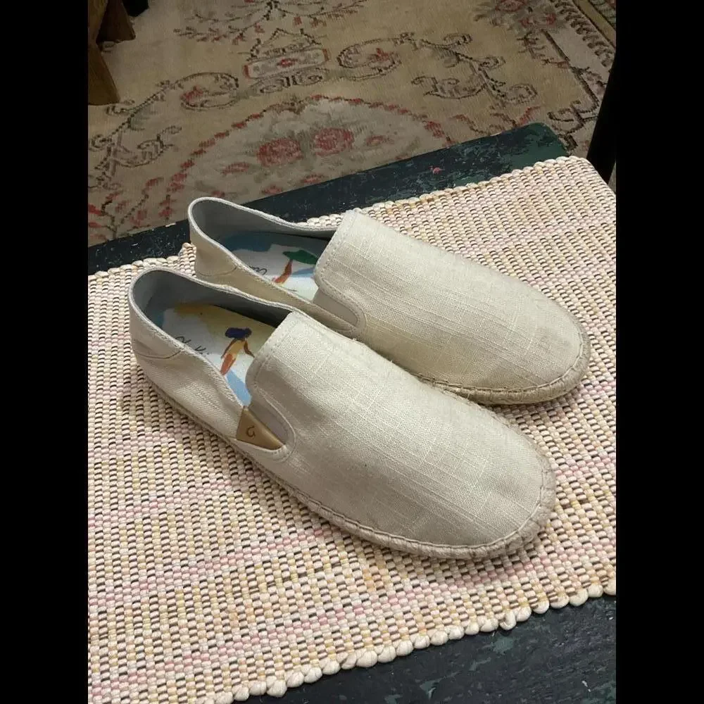 Olukai Kaula Pa’a Kapa Women’s Espadrilles Linen Slip ons Size 9